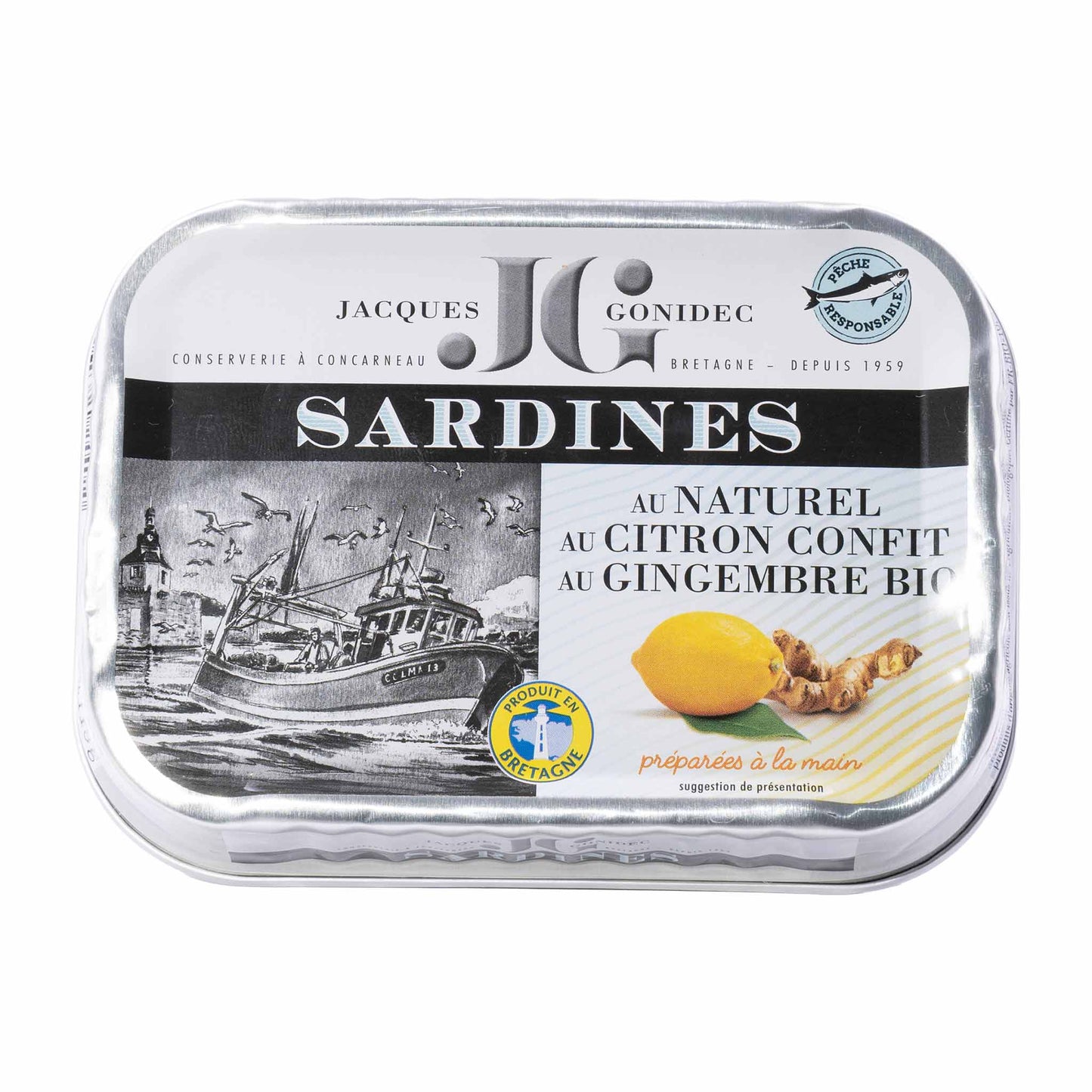 JG Jacques Gonidec Sardinen naturel mit Zitrone & Ingwer
