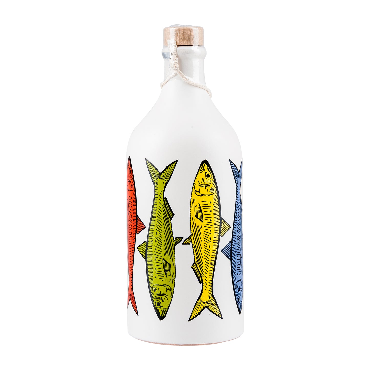 Muraglia Olivenöl Keramikflasche bunte Sardinen