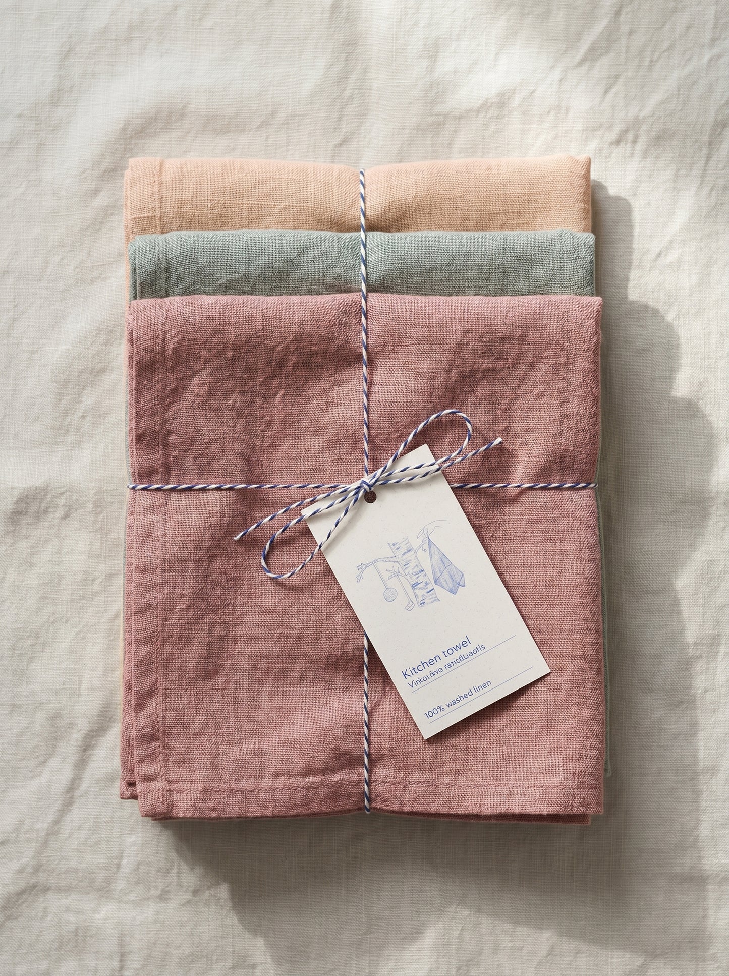 Leinen Geschirrtücher 3er-Set Aquarell – Ashes of Roses, Cafe Creme, Green Milieu von Linen Tales