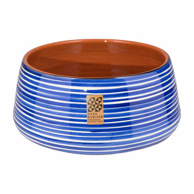 Keramikschale hoch – fine stripes blue