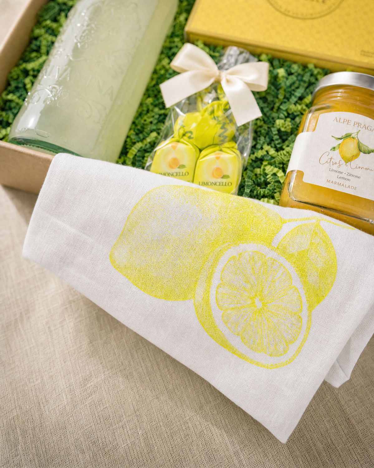 17;30 Geschirrtuch Zitrone neon gelb im Gourmet Geschenk Kleine Zitronenfreude