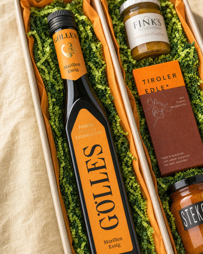 Gölles Marillen Essig im Geschenkkorb Gourmet Geschenk Marillentraum