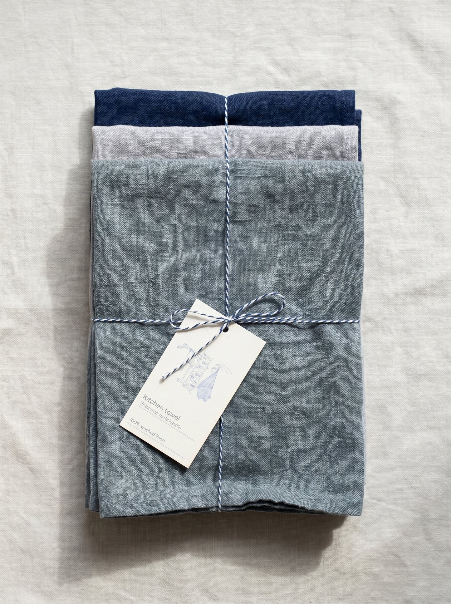 Leinen Geschirrtücher 3er-Set Blaue Stunde – Navy, Light Grey, Blue Fog von Linen Tales