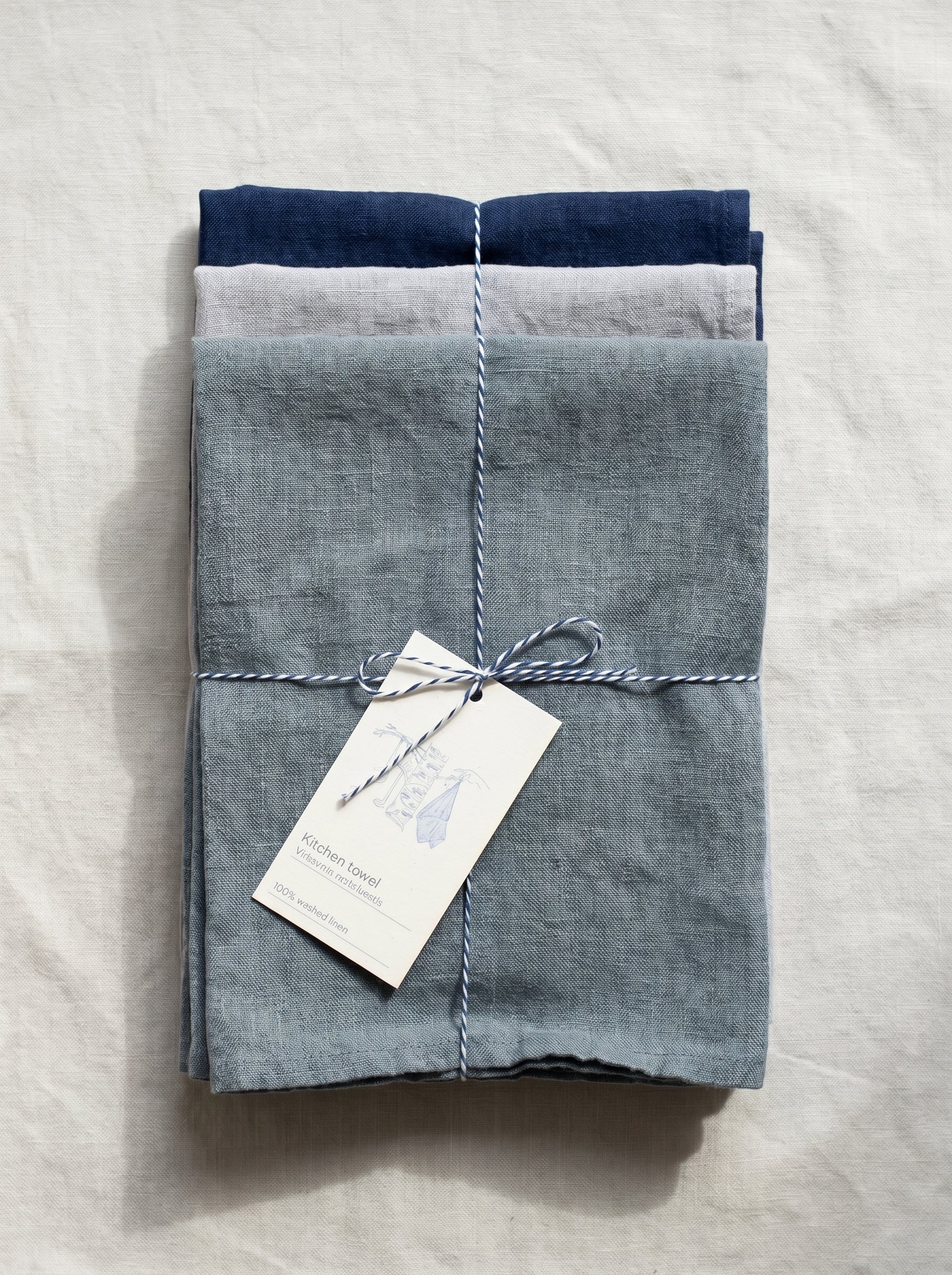 Leinen Geschirrtücher 3er-Set Blaue Stunde – Navy, Light Grey, Blue Fog von Linen Tales