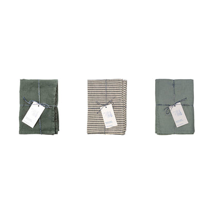 Leinen Geschirrtücher 3er-Set Bistro – Forest Green, Thin Black Stripes, Green Milieu
