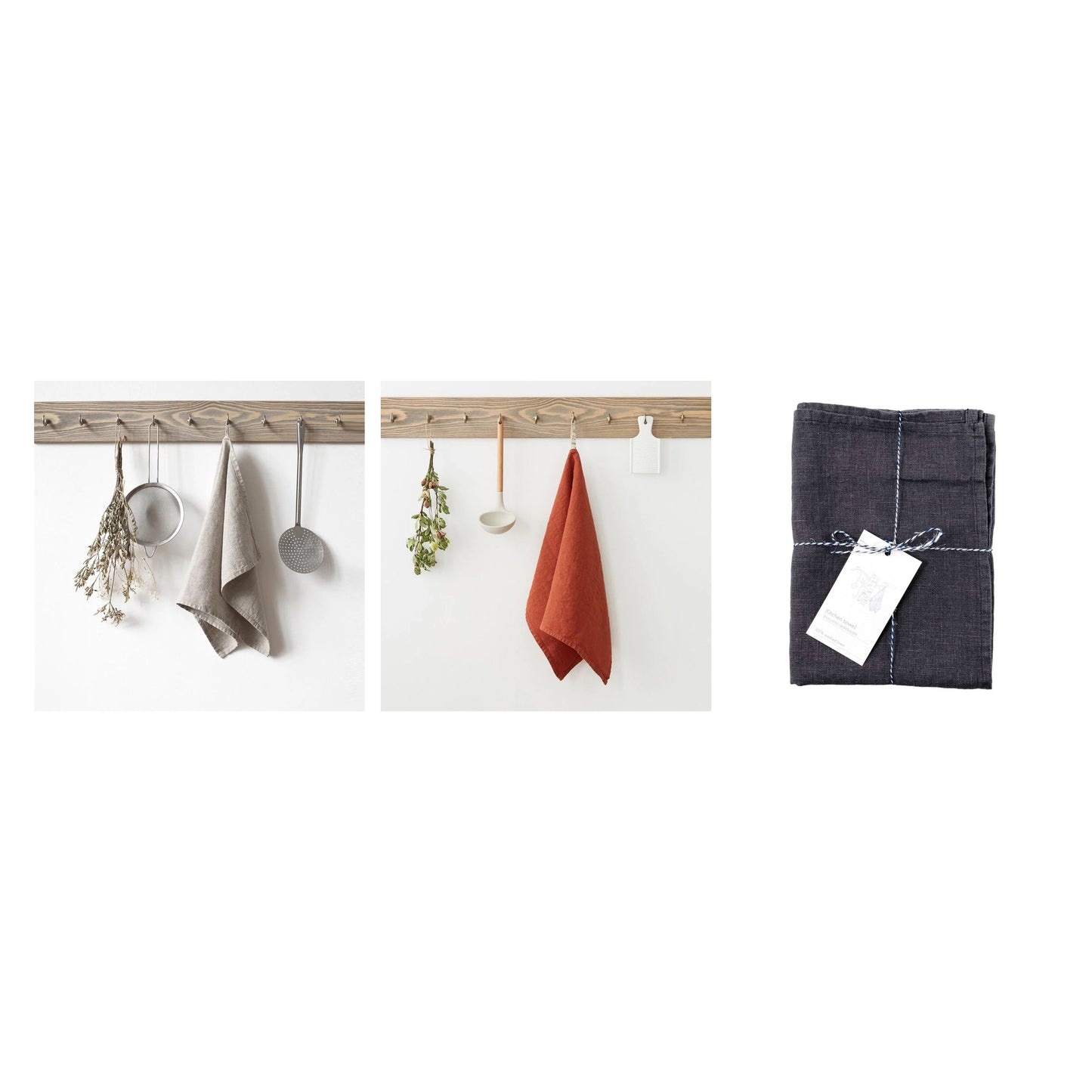Leinen Geschirrtücher 3er-Set Steingut – Natur, Baked Clay, Dark Grey