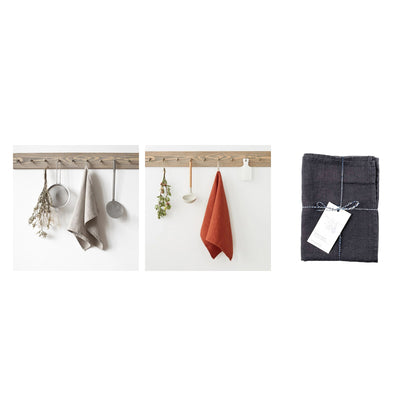Leinen Geschirrtücher 3er-Set Steingut – Natur, Baked Clay, Dark Grey