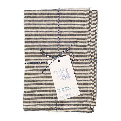 Linen Tea Towel – Thin Black Stripes