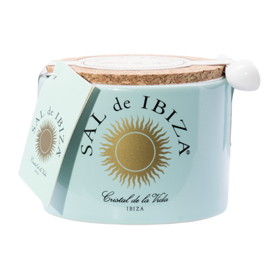 Fleur de sel in a ceramic pot