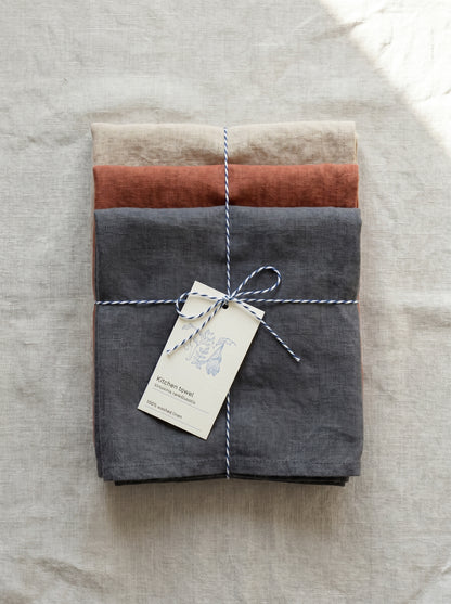 Leinen Geschirrtücher 3er-Set Steingut – Natur, Baked Clay, Dark Grey von Linen Tales