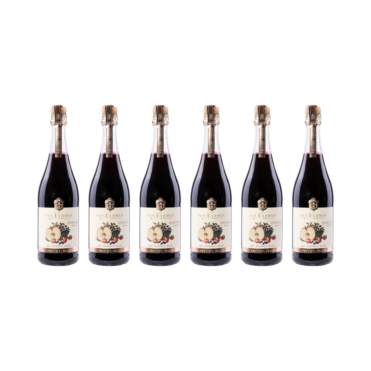 Frucht-Secco Apfel Heidelbeere Kirsche – alkoholfrei – 6× 750 ml